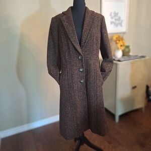 NICE! Peruvian Connection Womens Alpaca Wool Blend Brown Dress Coat Coat 12